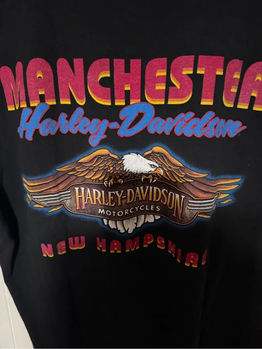 Ladies size large Harley-Davidson Black Tee with Multicolors